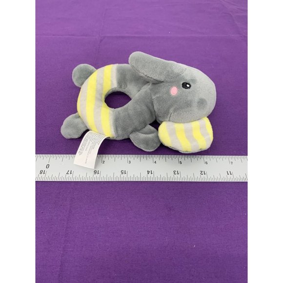Walgreens 6 Inch Baby Rattle Elephant Yellow Striped Gray Minky - Picture 2 of 5